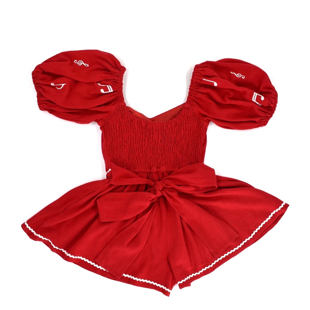 Fashion Brand Company Red Puff Sleeve linen music Romper